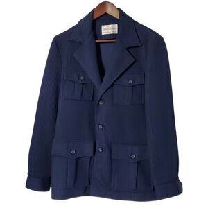 Vintage Donegal Double Knit Blazer Size S Blue Double Breasted Ribbed Mens